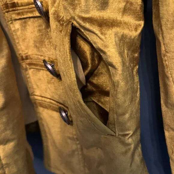 Free People Military Gold Orange Yellow Velvet MilitaryJacket Size Medium M - Picture 6 of 10